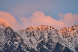 Cloud Ridge fine art landscape print featuring snow-covered New Zealand mountains and foggy alpine terrain. Moody Queenstown photography wall art, perfect for winter interiors. Premium giclée print on archival paper. Ideal for modern home décor, minimalist design, and Scandinavian-style spaces. Available from Melbourne Print Studio, part of the Snowdrift Collection.