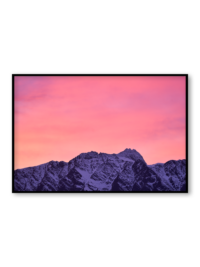 First Light fine art landscape print featuring snow-covered New Zealand mountains and foggy alpine terrain. Moody Queenstown photography wall art, perfect for winter interiors. Premium giclée print on archival paper. Ideal for modern home décor, minimalist design, and Scandinavian-style spaces. Available from Melbourne Print Studio, part of the Snowdrift Collection.