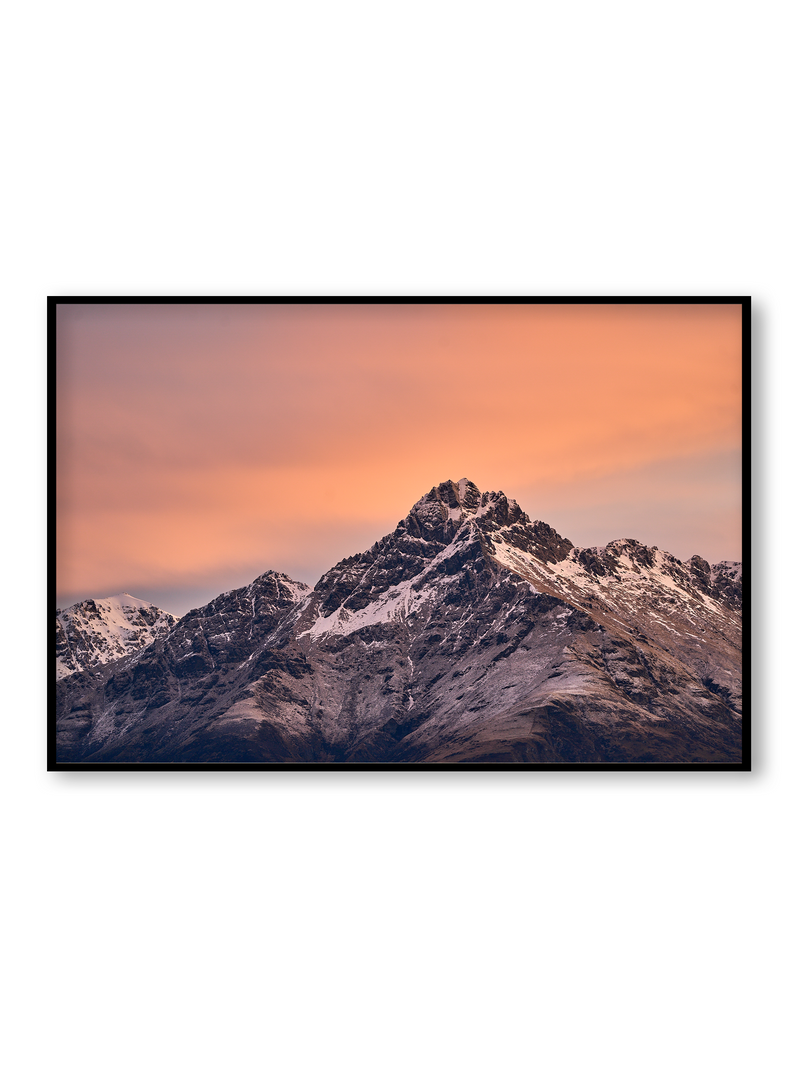Powder Trace fine art landscape print featuring snow-covered New Zealand mountains and foggy alpine terrain. Moody Queenstown photography wall art, perfect for winter interiors. Premium giclée print on archival paper. Ideal for modern home décor, minimalist design, and Scandinavian-style spaces. Available from Melbourne Print Studio, part of the Snowdrift Collection.