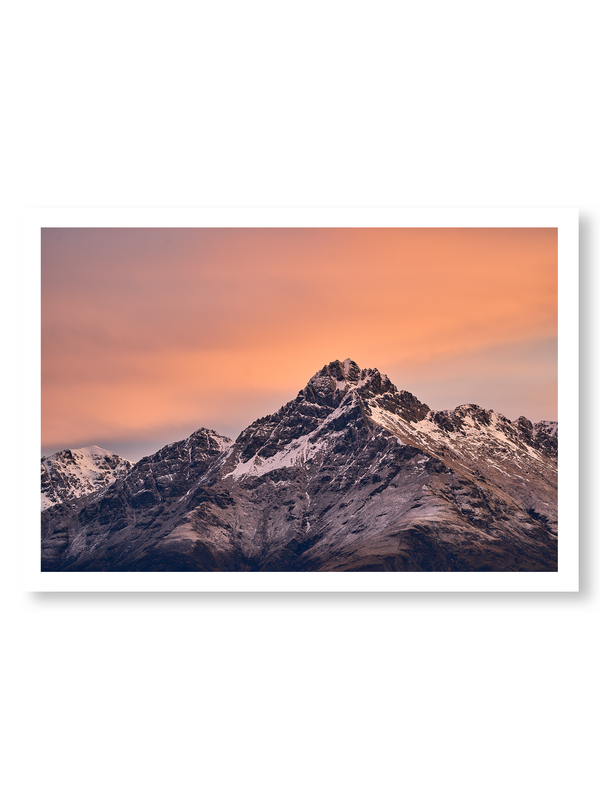 Powder Trace fine art landscape print featuring snow-covered New Zealand mountains and foggy alpine terrain. Moody Queenstown photography wall art, perfect for winter interiors. Premium giclée print on archival paper. Ideal for modern home décor, minimalist design, and Scandinavian-style spaces. Available from Melbourne Print Studio, part of the Snowdrift Collection.