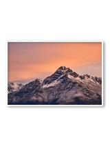 Powder Trace fine art landscape print featuring snow-covered New Zealand mountains and foggy alpine terrain. Moody Queenstown photography wall art, perfect for winter interiors. Premium giclée print on archival paper. Ideal for modern home décor, minimalist design, and Scandinavian-style spaces. Available from Melbourne Print Studio, part of the Snowdrift Collection.