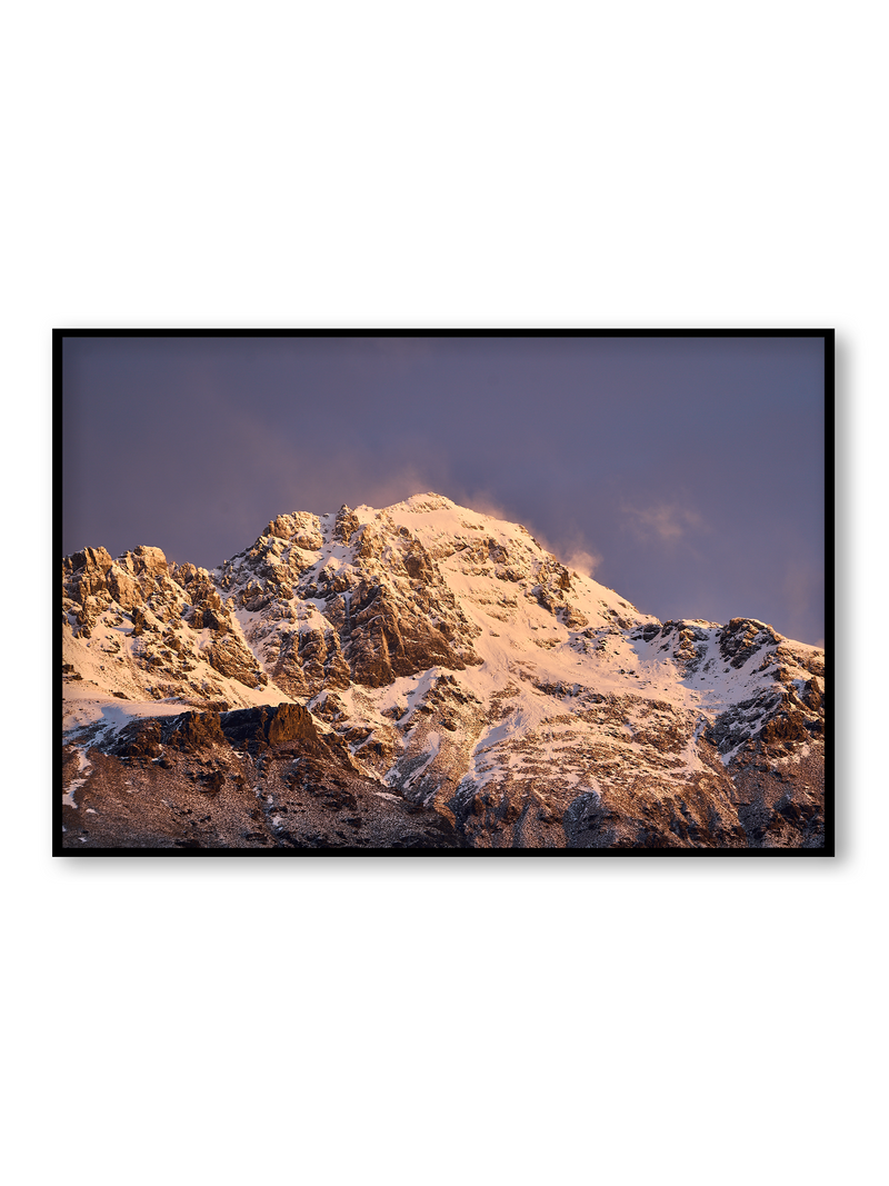 Spindrift fine art landscape print featuring snow-covered New Zealand mountains and foggy alpine terrain. Moody Queenstown photography wall art, perfect for winter interiors. Premium giclée print on archival paper. Ideal for modern home décor, minimalist design, and Scandinavian-style spaces. Available from Melbourne Print Studio, part of the Snowdrift Collection.