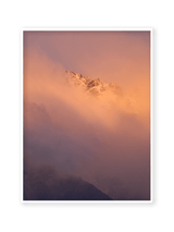 Ambient, fine art landscape print, New Zealand mountain photography, snow-capped mountain wall art, moody alpine photo print, designer winter landscape wall art, fog and snow mountain print, Queenstown mountain art print, luxury home décor, fine art photography for interiors, minimalist wall print, contemporary nature photography, premium giclée print, Melbourne Print Studio, Australian Wall Prints, Scandinavian interior art, mountain range photography print, modern landscape wall décor