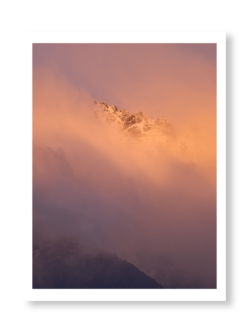 Ambient, fine art landscape print, New Zealand mountain photography, snow-capped mountain wall art, moody alpine photo print, designer winter landscape wall art, fog and snow mountain print, Queenstown mountain art print, luxury home décor, fine art photography for interiors, minimalist wall print, contemporary nature photography, premium giclée print, Melbourne Print Studio, Australian Wall Prints, Scandinavian interior art, mountain range photography print, modern landscape wall décor