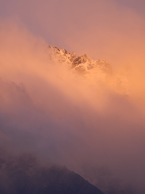 Ambient, fine art landscape print, New Zealand mountain photography, snow-capped mountain wall art, moody alpine photo print, designer winter landscape wall art, fog and snow mountain print, Queenstown mountain art print, luxury home décor, fine art photography for interiors, minimalist wall print, contemporary nature photography, premium giclée print, Melbourne Print Studio, Australian Wall Prints, Scandinavian interior art, mountain range photography print, modern landscape wall décor