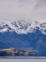 Cloud Fall, fine art landscape print, New Zealand mountain photography, snow-capped mountain wall art, moody alpine photo print, designer winter landscape wall art, fog and snow mountain print, Queenstown mountain art print, luxury home décor, fine art photography for interiors, minimalist wall print, contemporary nature photography, premium giclée print, Melbourne Print Studio, Australian Wall Prints, Scandinavian interior art, mountain range photography print, modern landscape wall décor