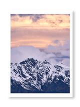 Cloud Line, fine art landscape print, New Zealand mountain photography, snow-capped mountain wall art, moody alpine photo print, designer winter landscape wall art, fog and snow mountain print, Queenstown mountain art print, luxury home décor, fine art photography for interiors, minimalist wall print, contemporary nature photography, premium giclée print, Melbourne Print Studio, Australian Wall Prints, Scandinavian interior art, mountain range photography print, modern landscape wall décor