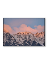 Cloud Ridge fine art landscape print featuring snow-covered New Zealand mountains and foggy alpine terrain. Moody Queenstown photography wall art, perfect for winter interiors. Premium giclée print on archival paper. Ideal for modern home décor, minimalist design, and Scandinavian-style spaces. Available from Melbourne Print Studio, part of the Snowdrift Collection.
