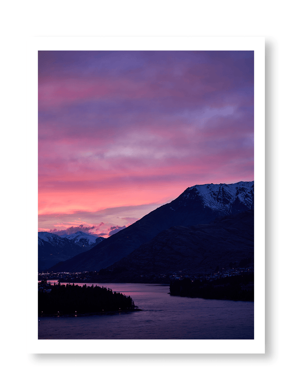 Fire Sky, fine art landscape print, New Zealand mountain photography, snow-capped mountain wall art, moody alpine photo print, designer winter landscape wall art, fog and snow mountain print, Queenstown mountain art print, luxury home décor, fine art photography for interiors, minimalist wall print, contemporary nature photography, premium giclée print, Melbourne Print Studio, Australian Wall Prints, Scandinavian interior art, mountain range photography print, modern landscape wall décor
