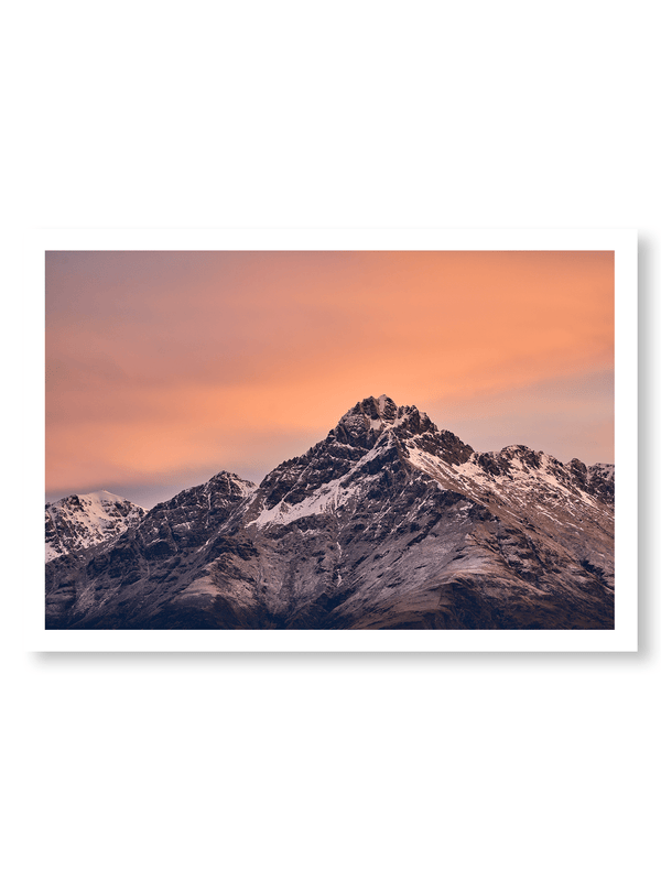 Powder Trace fine art landscape print featuring snow-covered New Zealand mountains and foggy alpine terrain. Moody Queenstown photography wall art, perfect for winter interiors. Premium giclée print on archival paper. Ideal for modern home décor, minimalist design, and Scandinavian-style spaces. Available from Melbourne Print Studio, part of the Snowdrift Collection.
