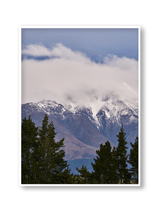 The Pines, fine art landscape print, New Zealand mountain photography, snow-capped mountain wall art, moody alpine photo print, designer winter landscape wall art, fog and snow mountain print, Queenstown mountain art print, luxury home décor, fine art photography for interiors, minimalist wall print, contemporary nature photography, premium giclée print, Melbourne Print Studio, Australian Wall Prints, Scandinavian interior art, mountain range photography print, modern landscape wall décor