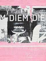 Paste-up graffiti photography art print artwork, wall art grunge, grungy, Graffiti art, street art, urban art, typically characterised by gritty themes. Pink wall with torn poster, grills teeth, grillz teeth, Carpe Diem Print Artwork, Graffiti Prints Australia, Melbourne Graffiti, Melbourne Street Art, Hosier Lane, New York Graffiti, Los Angeles Graffiti, Basquiat Poster Street Art, Graffiti Art Print. Modern wall art Basquiat Poster Street Art, Abstract wall art Graffiti, Jean Michel Basquiat, Banksy. 