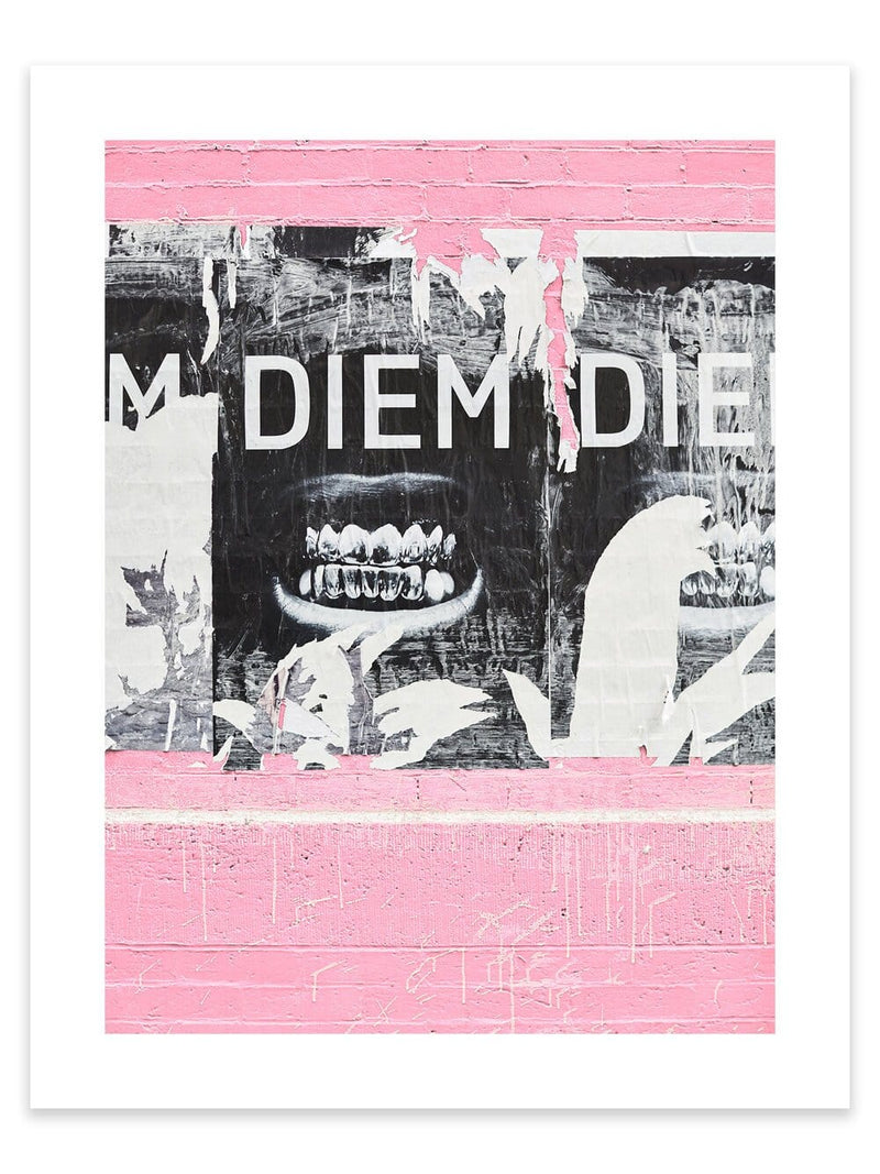 Paste-up graffiti photography art print artwork, wall art grunge, grungy, Graffiti art, street art, urban art, typically characterised by gritty themes. Pink wall with torn poster, grills teeth, grillz teeth, Carpe Diem Print Artwork, Graffiti Prints Australia, Melbourne Graffiti, Melbourne Street Art, Hosier Lane, New York Graffiti, Los Angeles Graffiti, Basquiat Poster Street Art, Graffiti Art Print. Modern wall art Basquiat Poster Street Art, Abstract wall art Graffiti, Jean Michel Basquiat, Banksy. 