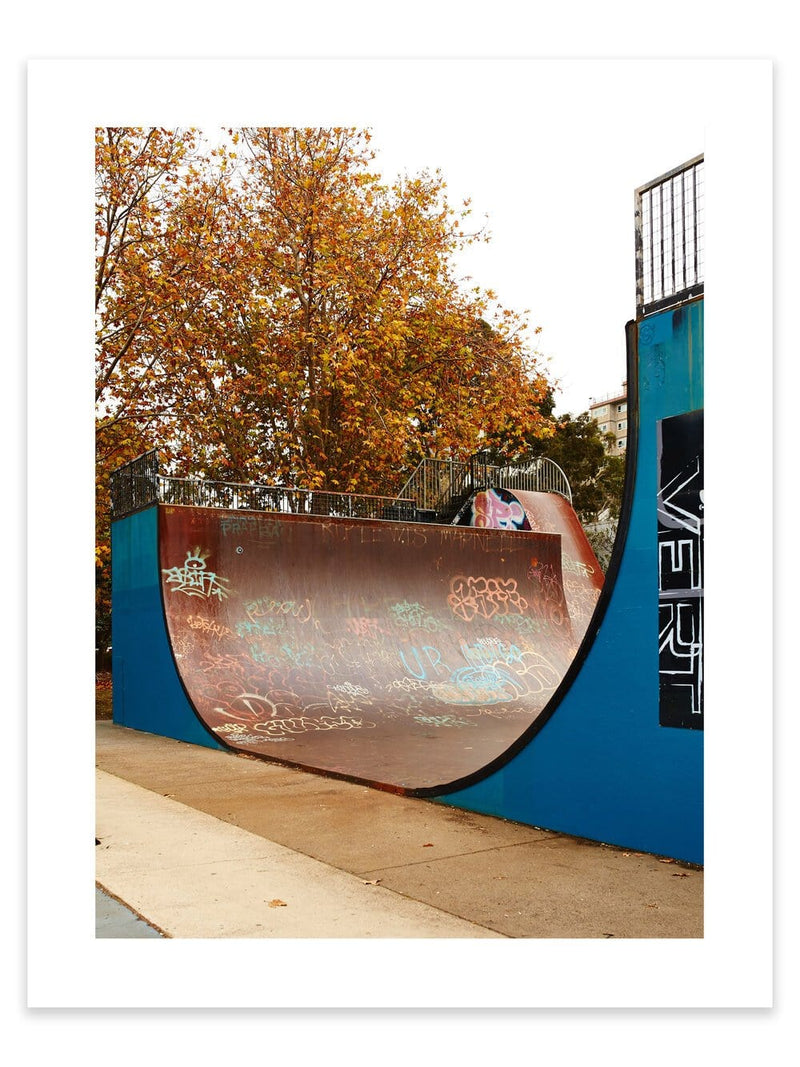 Skate ramp photography print, Graffiti Artwork, Streetscape graffiti artwork, Streetscape graffiti Photography Print, Melbourne Print Studio, Australian Wall Art Prints, Graffiti Skate Ramp Street fine-art wall décor print, Melbourne Graffiti Streetscape Print. 