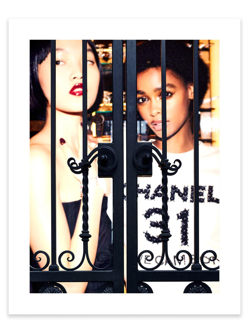 This high-end designer photography print of a Chanel billboard poster is perfect for fashion conscious, interior design enthusiasts interested in designer labels and brands such as Jacquemus, Old Celine (Céline), Prada, Saint Laurent, Bottega Veneta (New Bottega), Chanel and Louis Vuitton. This print artwork has a white border (measuring between 5cm and 4cm) so the print will have a white border when it is framed. It is perfect for interior decorators interested in fine-art wall décor and interior design.