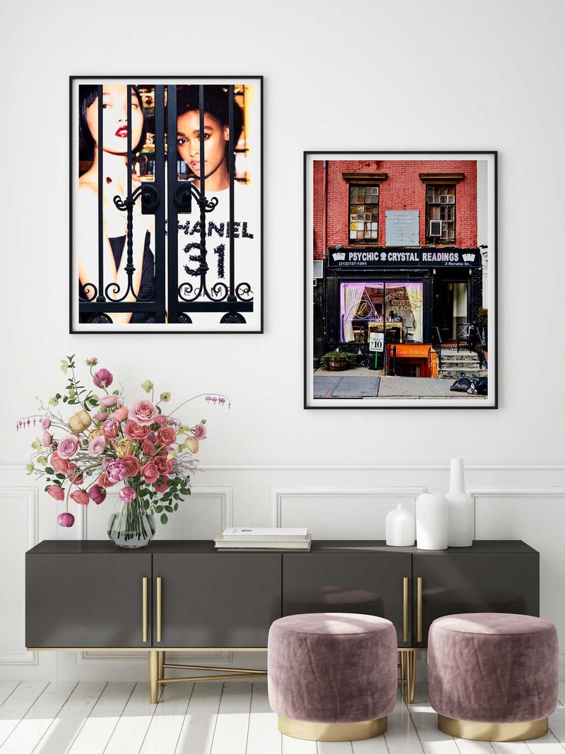 This high-end designer photography print of a Chanel billboard poster is perfect for fashion conscious, interior design enthusiasts interested in designer labels and brands such as Jacquemus, Old Celine (Céline), Prada, Saint Laurent, Bottega Veneta (New Bottega), Chanel and Louis Vuitton. This landscape print artwork has no border (full bleed), the print goes all the way to the edge when framed. It is perfect for interior decorators interested in fine-art wall décor and interior design.